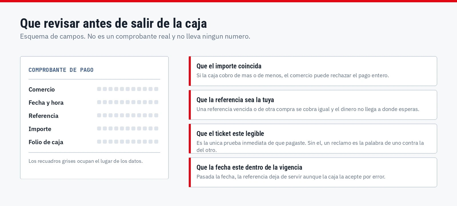 Esquema de los campos que conviene revisar en el comprobante de pago